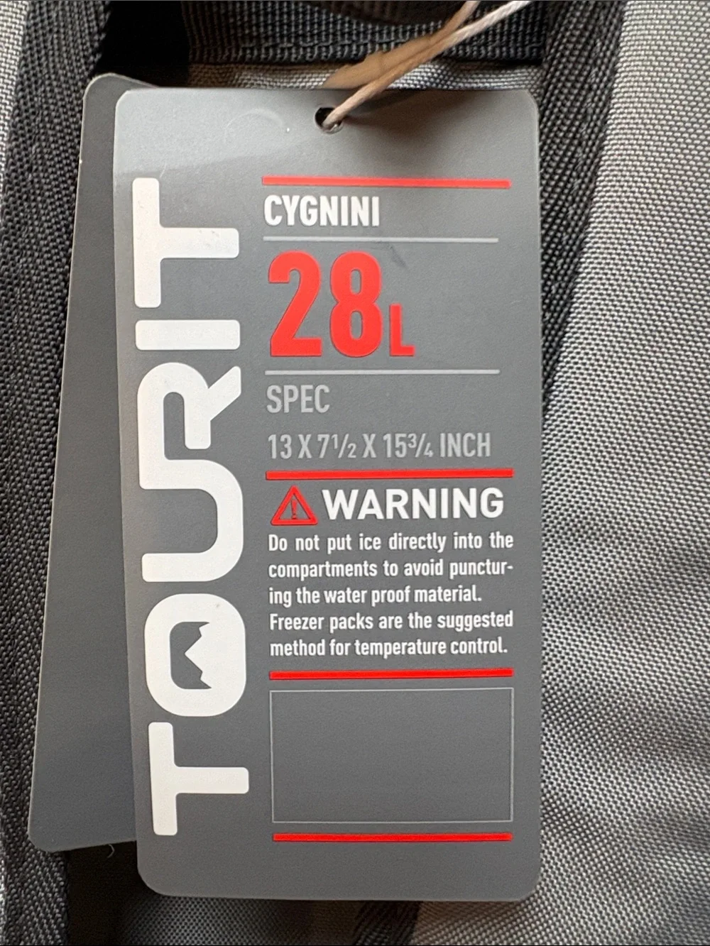 Tourit backpack cooler bag light grey 30 can capacity insulated soft sided NWT